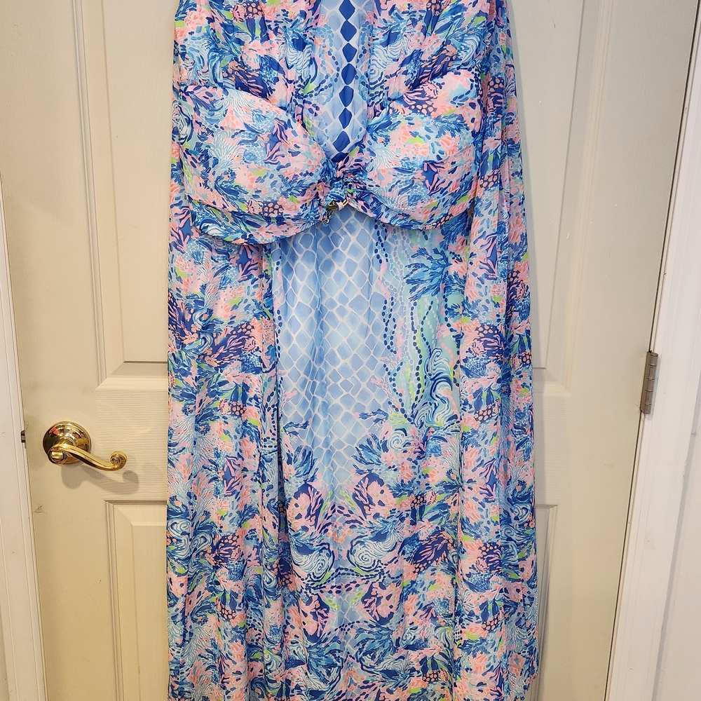 Lilly Pullitzer Floral Blue and Pink Maxi Dress